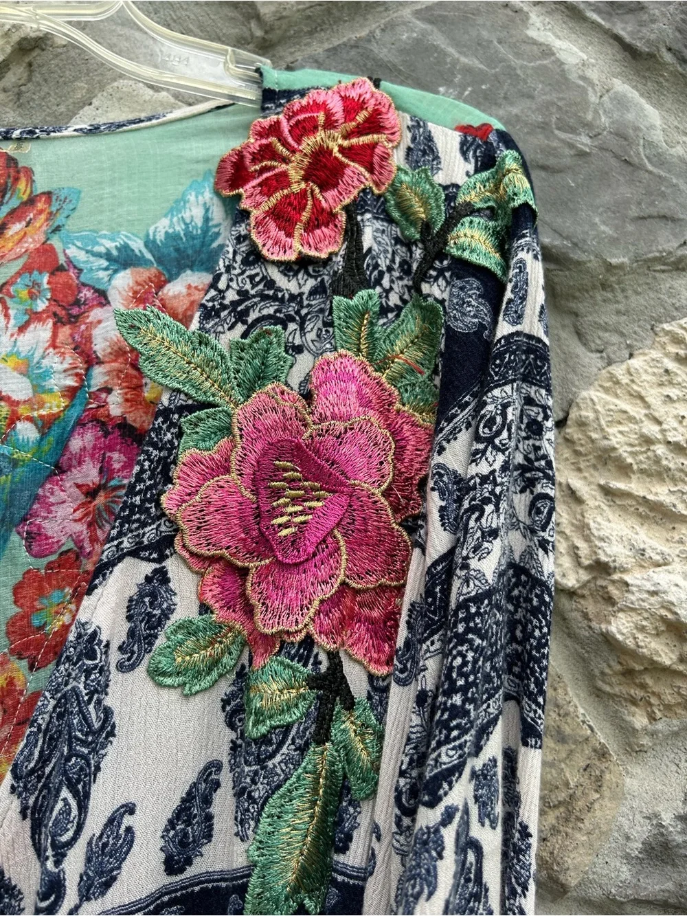 Aratta Silent Journey Bohemian Wrap Dress Size L Floral Paisley Peasant Hippie